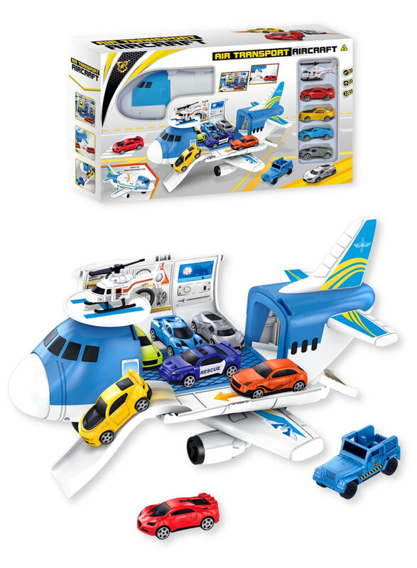 FITTO Toy Airplane Playset With Air Transport Set for Cars, Blue