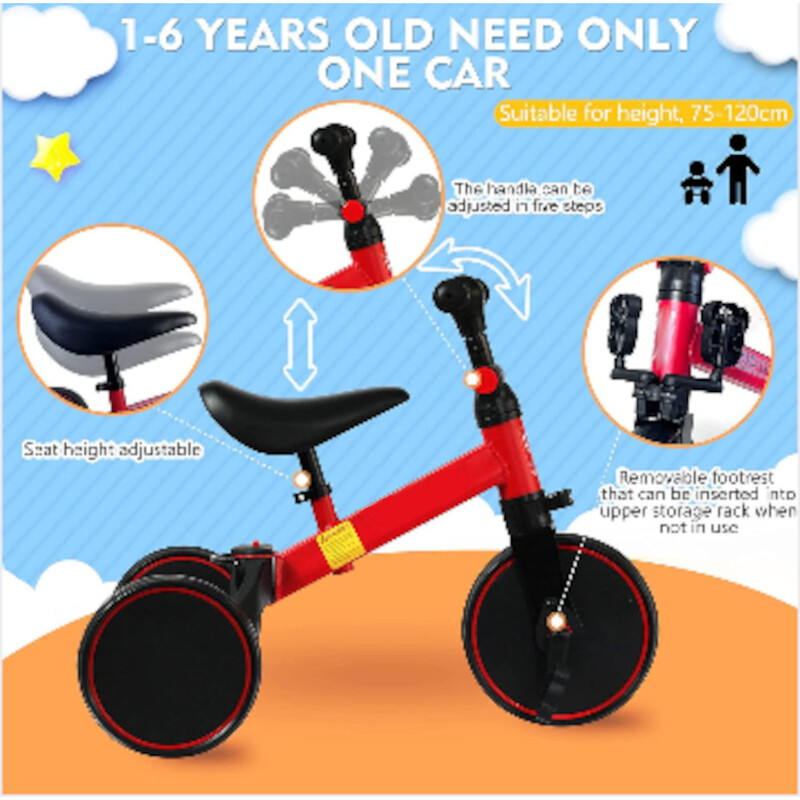 FITTO Adjustable Tricycles for Toddlers with Push Handle and Comfortable Seat