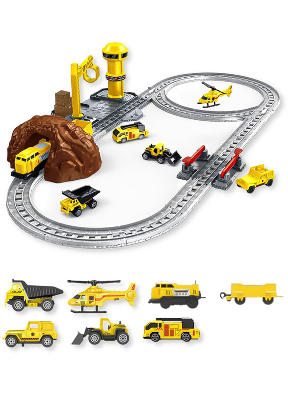 FITTO Train Toy Playset for Boys and Girls With Helicopter and Construction Vehicles, Train Tracks, Railway Kits, and more