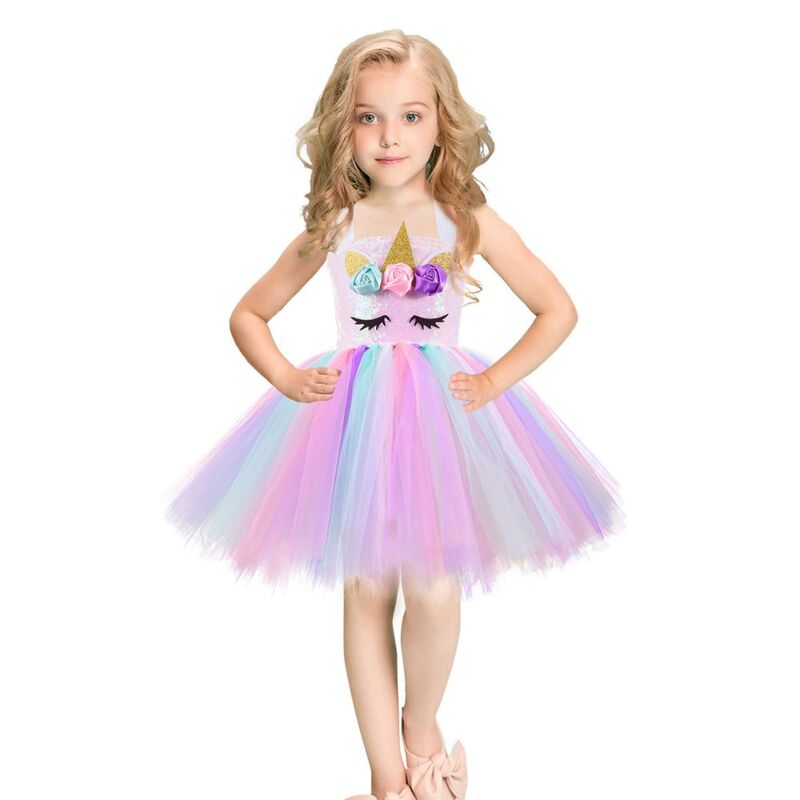 FITTO Unicorn Girl Dress Cosplay Dress Set - Complete Princess Dress Set with Unicorn Horn and Ears