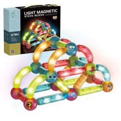 FITTO Magnetic Building Blocks Set with LED Lights - 52 Pieces Educational Toy for Creative Play