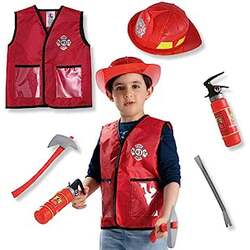 Fitto Firefighter Role Play Costume Set - Kids Fireman Dress Up Pretend Play Outfit with Rescue Tools and Accessories Toys for Kids