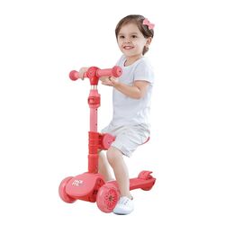 FITTO Outdoor Scooter Versatile Sit and Stand Scooter with Height Adjustable Feature for Kids, Pink, 78CM