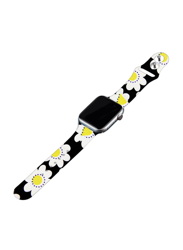Kidwala Silicone Flower Pattern Watch Band for Apple Watch 42mm/44mm, Yellow/White/Black