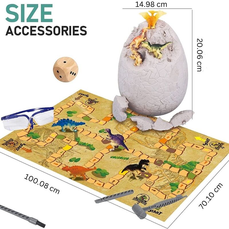 FITTO Jumbo Dinosaur Egg Toy Set - Educational Excavation Set with 12 Unique Dinosaur Fossils and 6 Digging Tools, Random Color