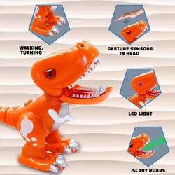 FITTO Remote Control Dinosaur Toys, Electronic Dinosaur for Kids, with Gesture Sensors, Glowing Eyes, Walking, Turning, With Sound Affects, Robot Dinosaur for Boys and Girls (Orange)