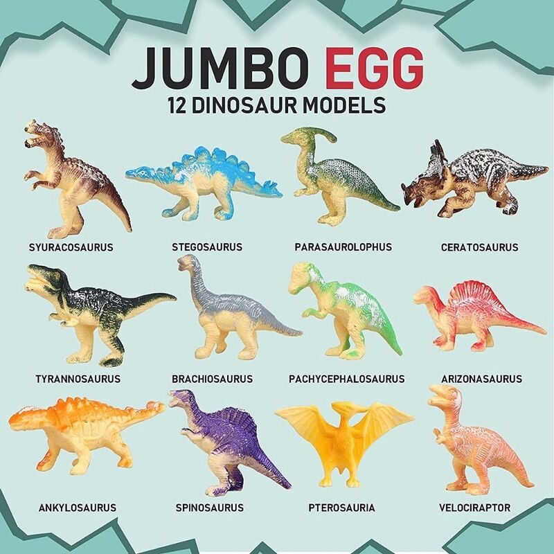 FITTO Jumbo Dinosaur Egg Toy Set - Educational Excavation Set with 12 Unique Dinosaur Fossils and 6 Digging Tools, Random Color