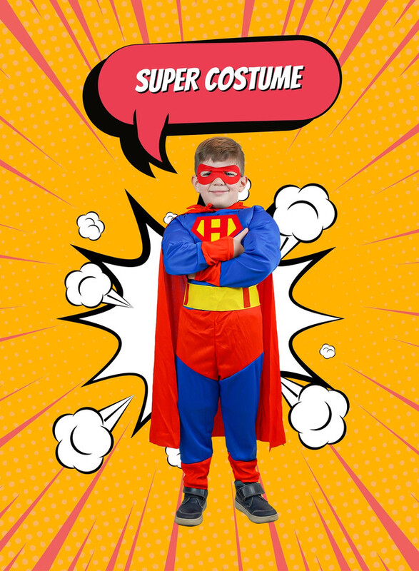 FITTO kids costume set for kids, superman Costume for kids with pants, Mask, and accessories, Large