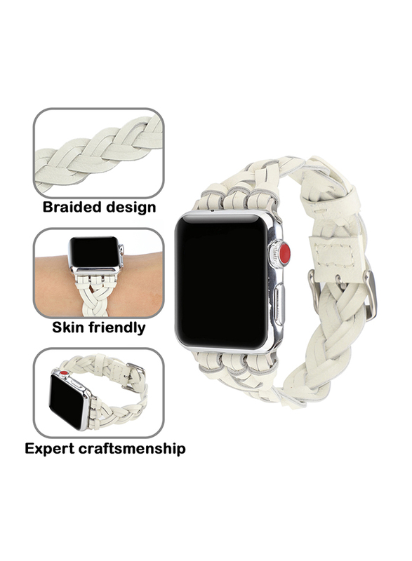 Kidwala Leather Top Grain Braided Watch Band for Apple Watch 38mm/40mm, White