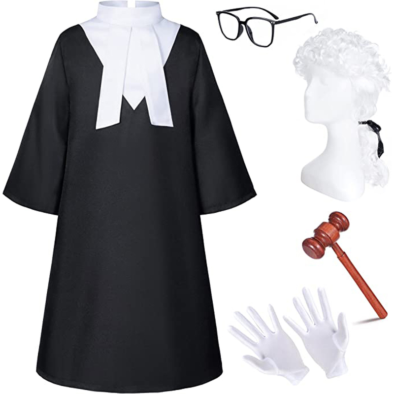 FITTO Lawyer Costume for Kids with Gavel, Wig and Glove, Perfect for Dress up Play and Halloween