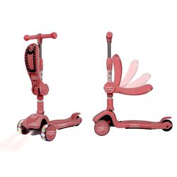 FITTO Outdoor Scooter Versatile Sit and Stand Scooter with Height Adjustable Feature for Kids, Pink and White, 75CM