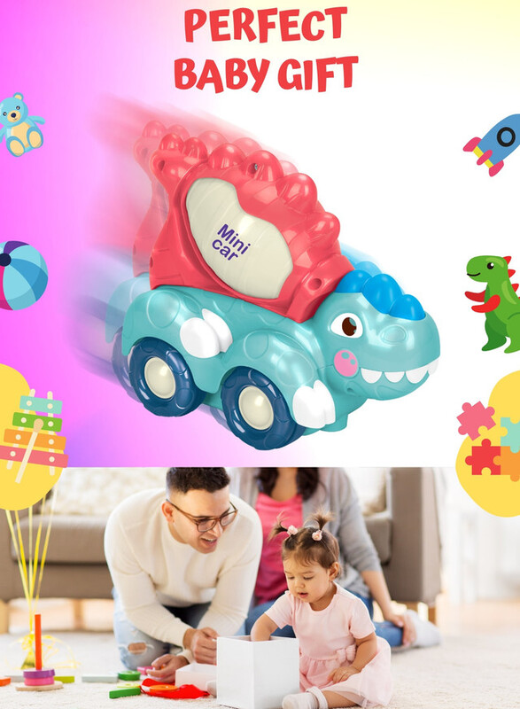 FITTO Dinosaur Mixer Car Toy for Toddlers, Infants, and Kids with Cute Sound and Light, Blue