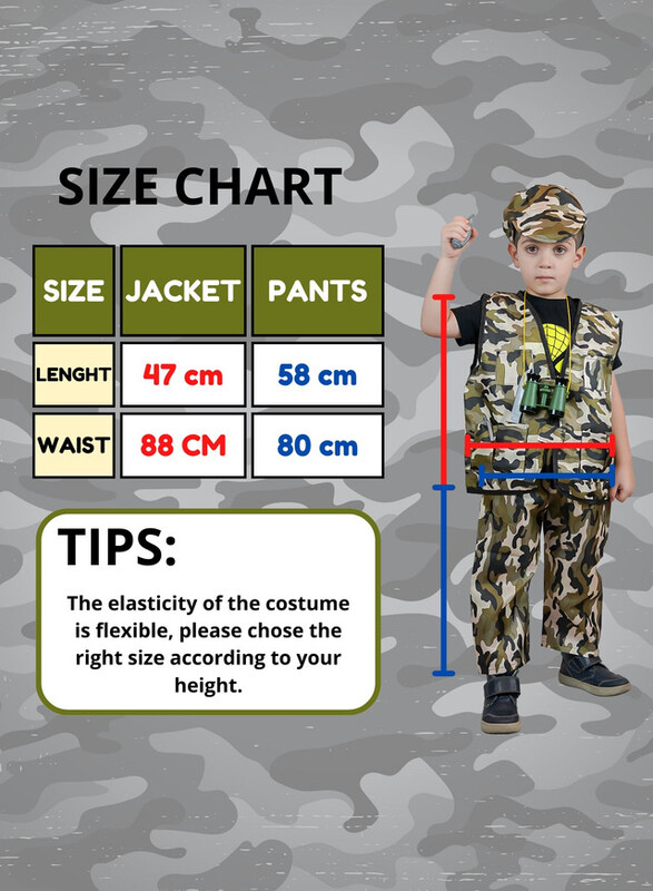 FITTO Kids Military Soldier Costume, Army costume for Boys with camo hat, Binoculars, Walkie Talkie, Water bottle, Hat, and pants