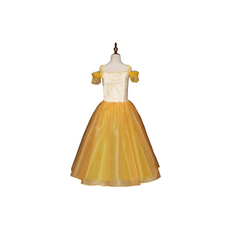 FITTO Belle Costume Princess Dress Up Set Yellow Gown, Tiara, and Wand for Imaginative Play, size 110