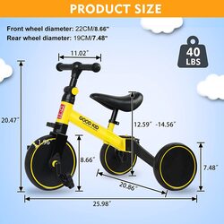 FITTO Adjustable Tricycles for Toddlers with Push Handle and Comfortable Seat