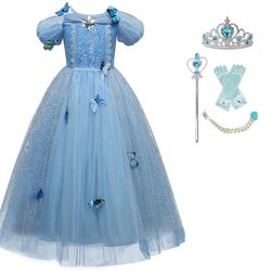 FITTO Halloween Cinderella Butterfly Dress Blue & Purple Ombre Costume with Accessories