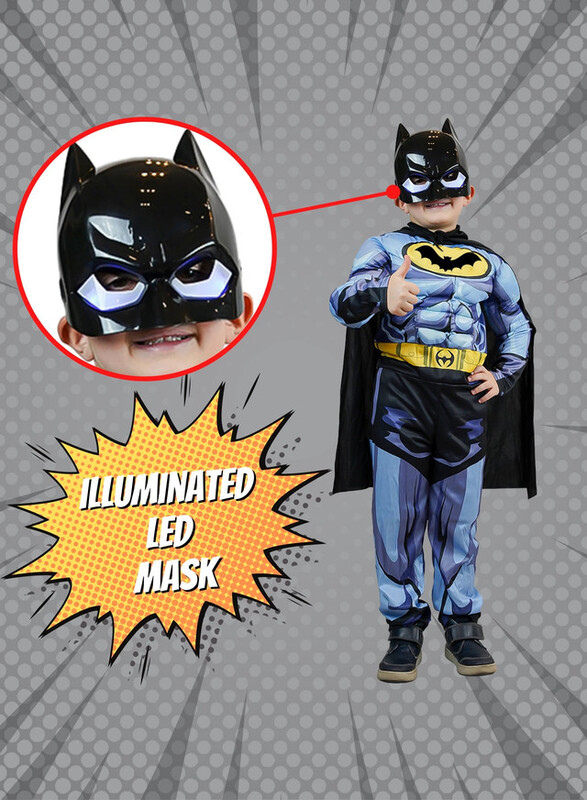 FITTO kids costume set for kids, Batman Gray Costume for kids with pants, Mask, and accessories, Large