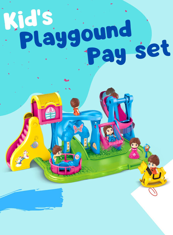 FITTO Playground Station Playset, With 3 Dolls, Swing, and Pink Slides