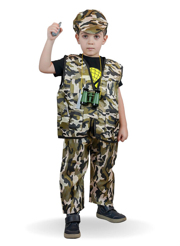 FITTO Kids Military Soldier Costume, Army costume for Boys with camo hat, Binoculars, Walkie Talkie, Water bottle, Hat, and pants