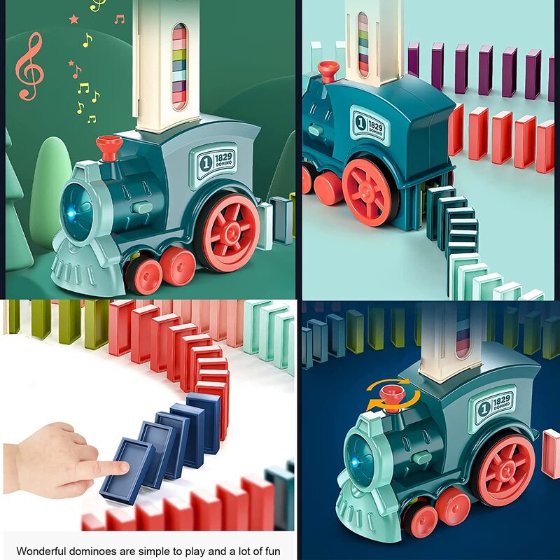 FITTO Electric Domino Train Car Set with Sound and Light Effects for Creative Play