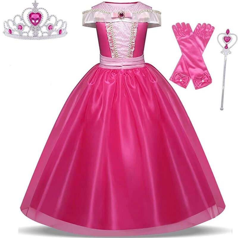 FITTO Princess Dress Up Set with Pink Gown, Tiara, and Wand Perfect for Imaginative Play, size 110