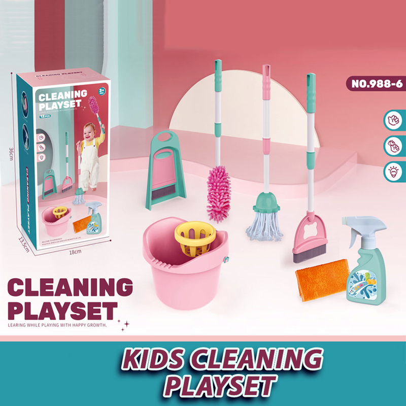 Kidwala Housekeeping Cleaning Set, 12 Pieces, Pink, Ages 6+
