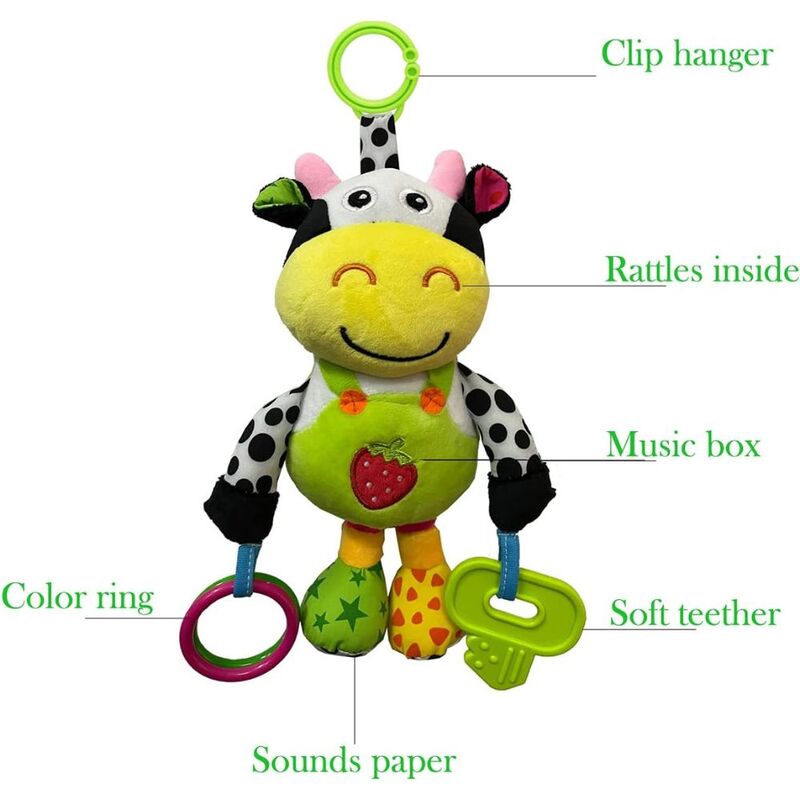 FITTO Baby Pulling Line Musical Plush Toy Cow- Soft and Cuddly Stuffed Animal with Musical Function and Pulling Line