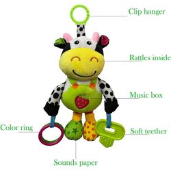 FITTO Baby Pulling Line Musical Plush Toy Cow- Soft and Cuddly Stuffed Animal with Musical Function and Pulling Line