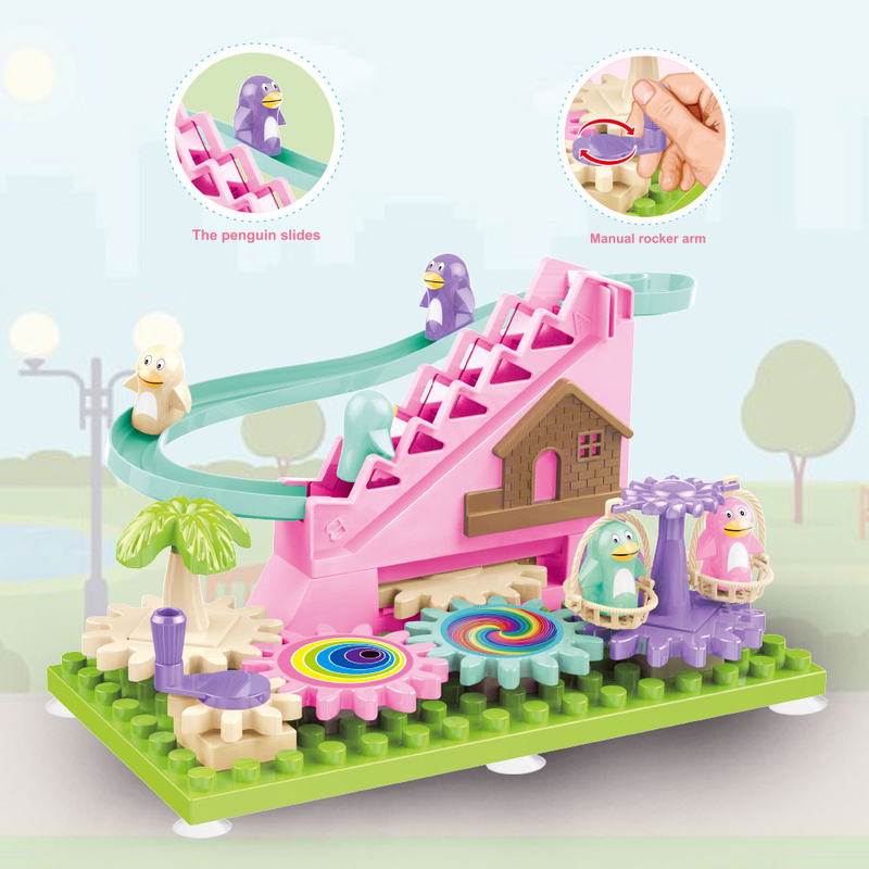 Kidwala Pengun & Pig Crank Ladder Roller Coaster Toy Playset, Multicolour, Ages 3+