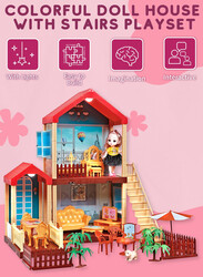 FITTO Dollhouse Playset, With 1 Doll, 1 Dog, and Furniture Toy Accessories, 3 Rooms, Red