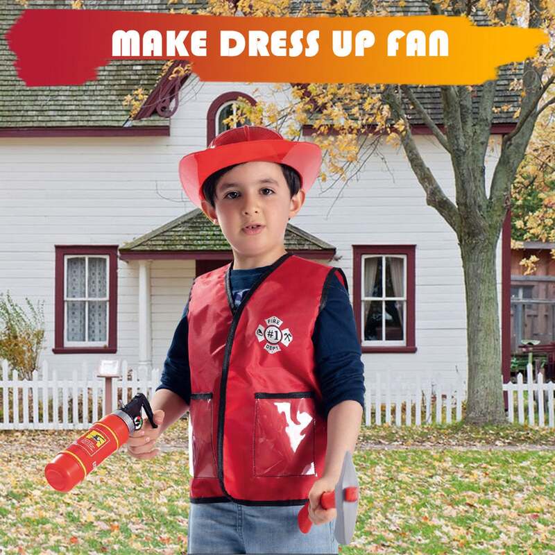 Fitto Firefighter Role Play Costume Set - Kids Fireman Dress Up Pretend Play Outfit with Rescue Tools and Accessories Toys for Kids