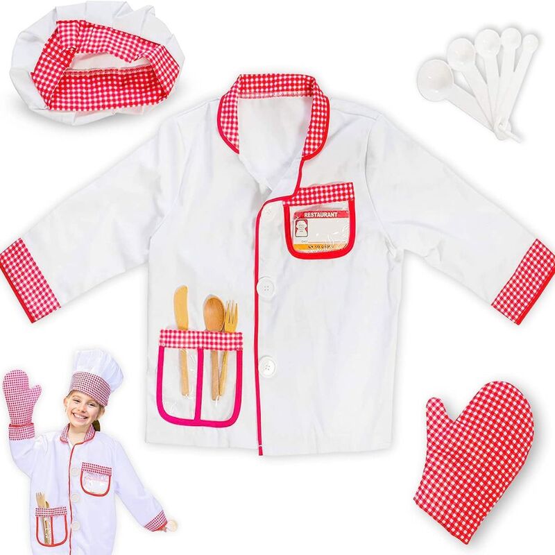 FITTO Chef Costume Dress-Up Set with Hat, Apron, Oven Mitt, and Accessories