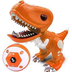 FITTO Remote Control Dinosaur Toys, Electronic Dinosaur for Kids, with Gesture Sensors, Glowing Eyes, Walking, Turning, With Sound Affects, Robot Dinosaur for Boys and Girls (Orange)