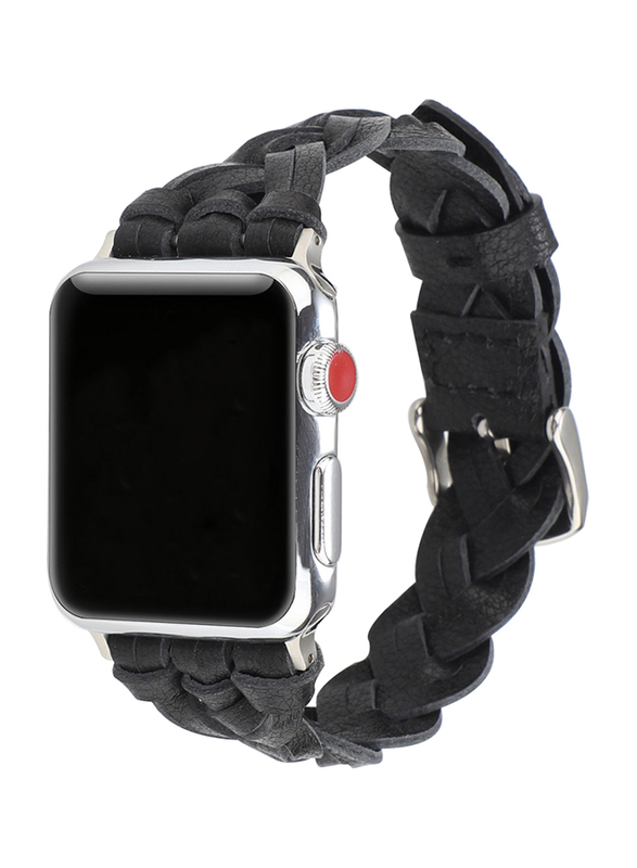 Kidwala Leather Top Grain Braided Watch Band for Apple Watch 38mm/40mm, Black