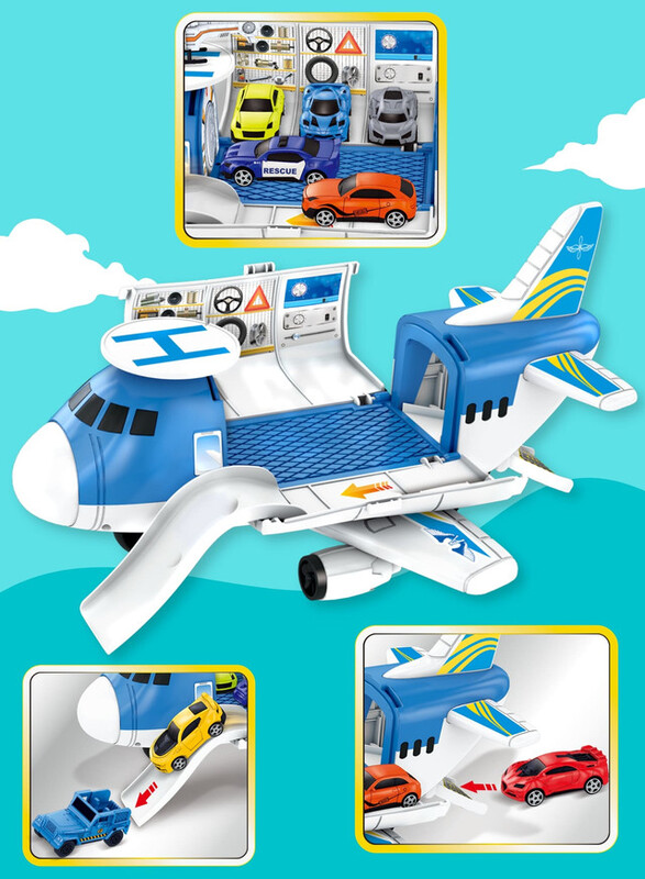 FITTO Toy Airplane Playset With Air Transport Set for Cars, Blue