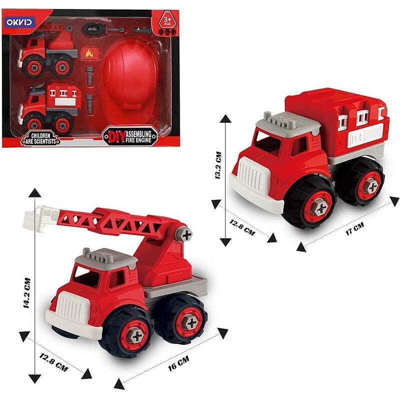 FITTO Take Apart Toys Fire Truck Set for Boys with Screwdriver, Equipment Truck, and Firefighter Helmet Complete Play Kit STEM toys for 3 Year Old