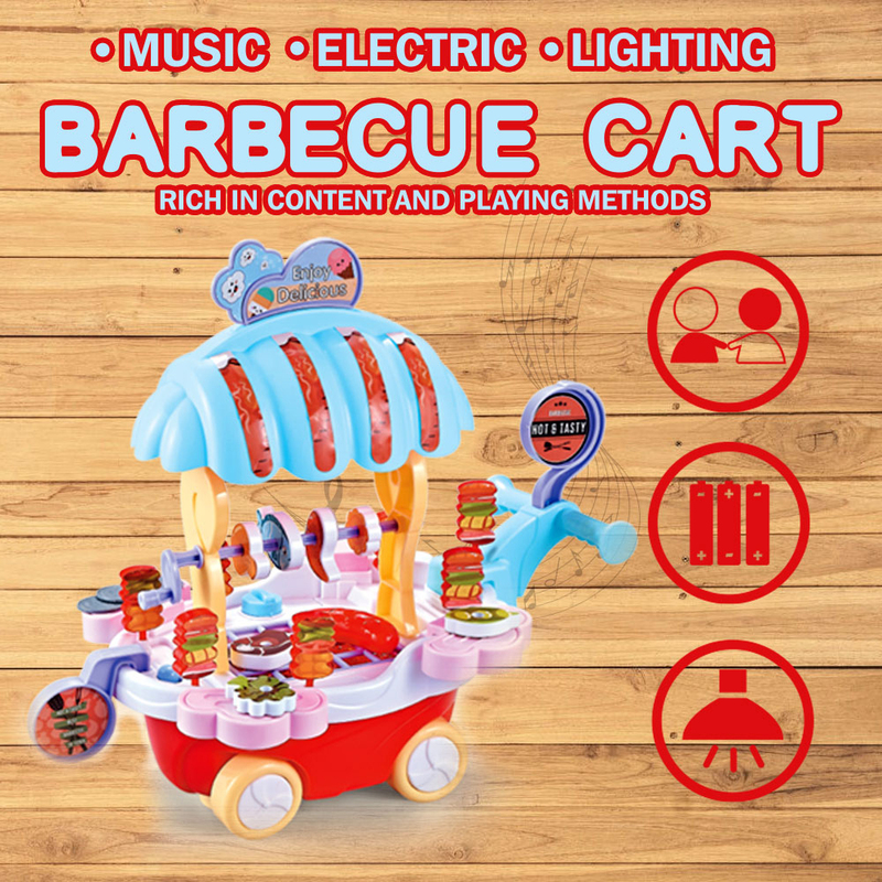 Kidwala BBQ Music Trolley Pretend Playset, 18 Pieces, Multicolour, Ages 3+