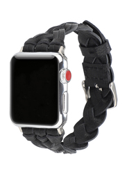 Kidwala Leather Top Grain Braided Watch Band for Apple Watch 42mm/44mm, Black