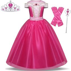 FITTO Princess Dress Up Set with Pink Gown, Tiara, and Wand Perfect for Imaginative Play, size 130