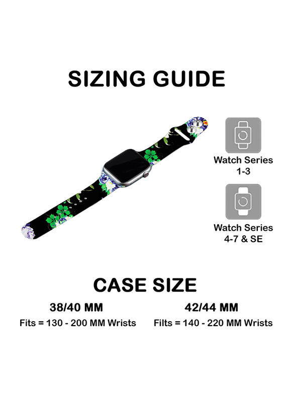 Kidwala Silicone Flower Pattern Watch Band for Apple Watch 38mm/40mm, Black Green lavendar