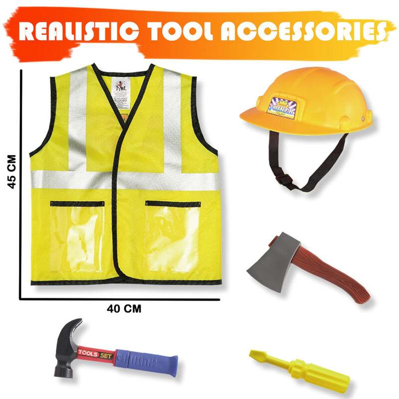 Fitto Construction Worker Role Play Costume Set - Kids Construction Worker Costume Dress Up Pretend Play Outfit with Rescue Tools and Accessories Kids Toys, Career Costumes for Kids