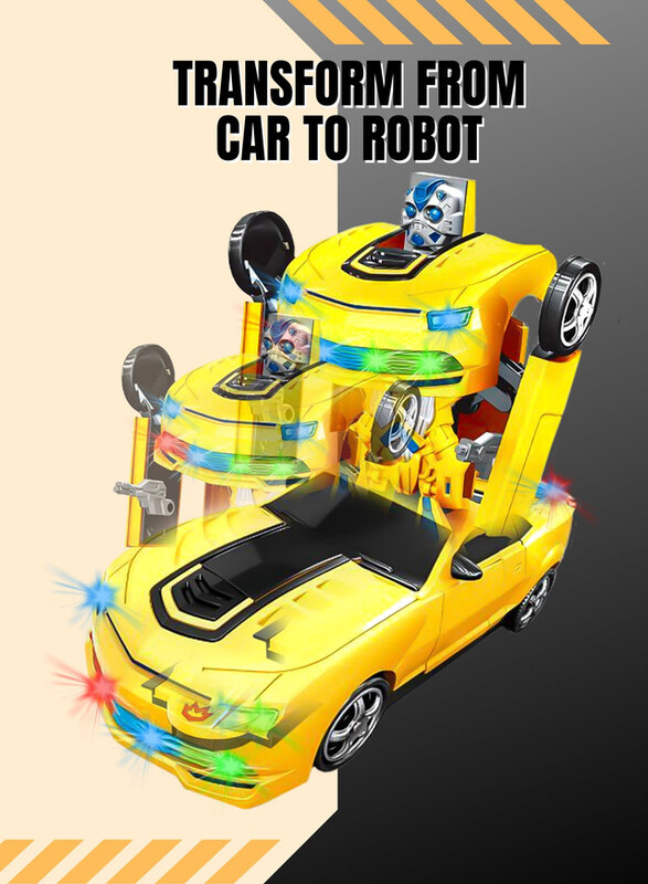 FITTO Bumble Transformer Robot Car, Car to Robot with LED Lights, Yellow & Black