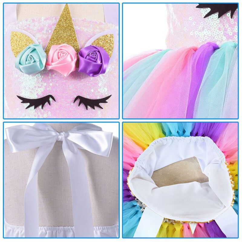 FITTO Unicorn Girl Dress Cosplay Dress Set - Complete Princess Dress Set with Unicorn Horn and Ears