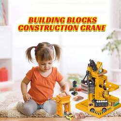 FITTO Construction yellow crane with Play-Doh & construction truck toy for boys special black traffic sign figure toy