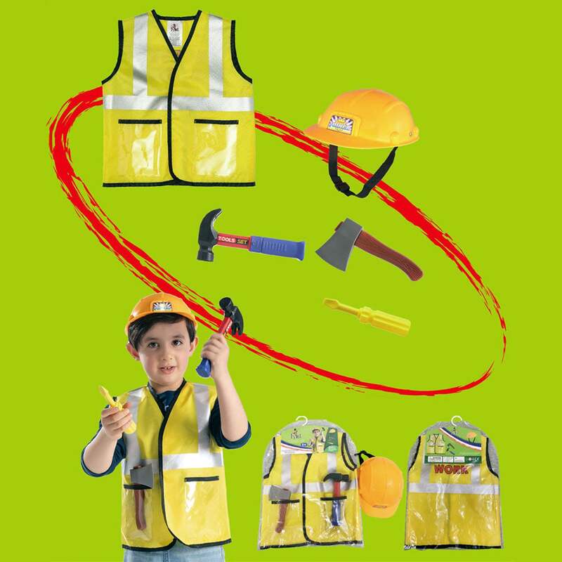 Fitto Construction Worker Role Play Costume Set - Kids Construction Worker Costume Dress Up Pretend Play Outfit with Rescue Tools and Accessories Kids Toys, Career Costumes for Kids