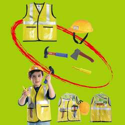 Fitto Construction Worker Role Play Costume Set - Kids Construction Worker Costume Dress Up Pretend Play Outfit with Rescue Tools and Accessories Kids Toys, Career Costumes for Kids