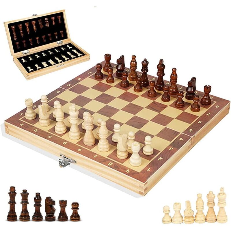 FITTO Magnetic Wooden Chess Set - Folding Board for Easy Storage and Transport