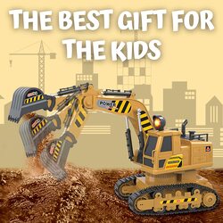 FITTO Remote Control Excavator Toy Truck RC - Realistic Construction Vehicle for Kids, Yellow