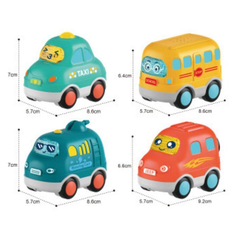 FITTO Gliding Cartoon Vehicles with Lights and Sounds - Pack of 4 Car Toys
