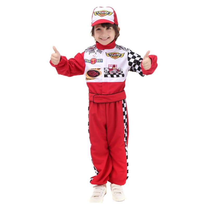 FITTO Kids Halloween Racer Cosplay Red Race Car Driver Uniform Costume Set